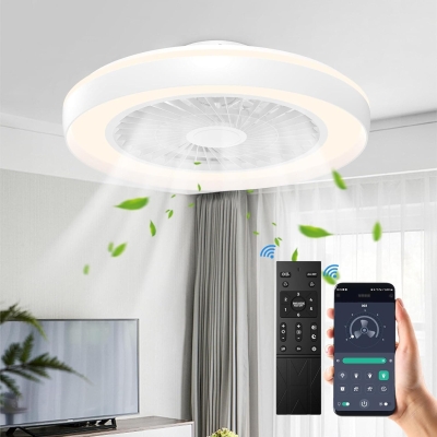Modern Enclosed Ceiling Fan with LED Light, Dimmable Smart Flush Mount Low Profile Ceiling Fan for Bedroom Living Room Kitchen
