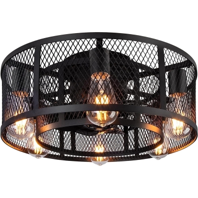 21 in. Farmhouse Flush Mount Caged Ceiling Fan with Light and Remote, Small Bladeless Caged Ceiling Fan for Kitchen Bedroom