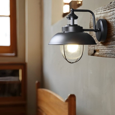 Modern Industrial Outdoor Porch Light with Bubble Glass Shade, Weatherproof LED Wall Sconce for Front Door, Backyard, Garage, and More