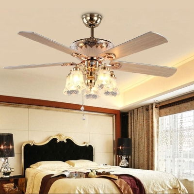 52 in. Modern Gold Chandelier Ceiling Fan with Remote Control Reversible Blades, Frosted Light Kit, Quiet Ceiling Fans