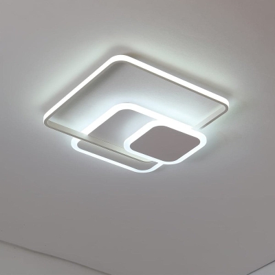 Modern Square LED Flush Mount Ceiling Light, White Close to Ceiling Lamp for Living Dining Room Bedroom Kitchen