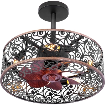 Bedroom Ceiling Fans with Lights, Small Farmhouse Ceiling Fan with Light and Remote, Industrial Caged Ceiling Fan for Living Room Bedroom Kitchen