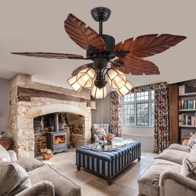 52 in. Indoor Outdoor Tropical Remote Control Fan, Palm Leaf Ceiling Fan for Living Room Bedroom Kitchen