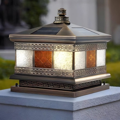 Elegant Copper Column Lamp with Thickened Glass Shade, Bronze Finish, and Solar or Hardwired Options for Gardens, Patios, and Parks