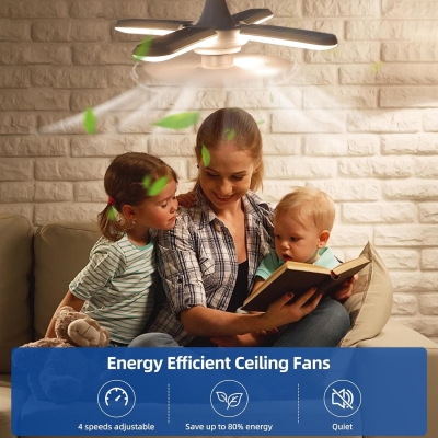 Small Foldable Socket Ceiling Fan with Light, Remote Control Fan, Dimmable Quietest Fan For Sleeping for Indoor Outdoor Use