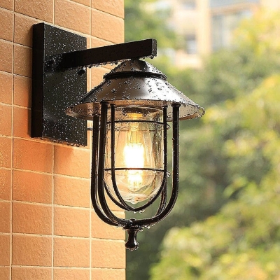 Industrial Vintage Style Outdoor Wall Light with E27 Base, Waterproof Iron and Glass Sconce for Indoor/Outdoor Use, LED Compatible