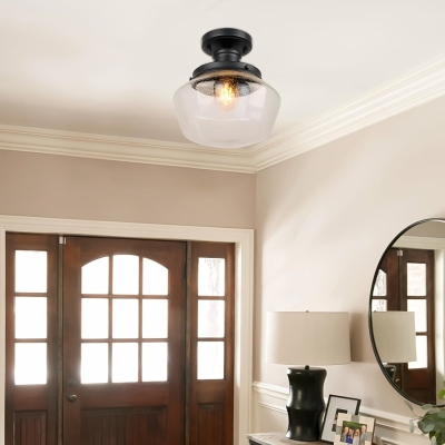 Bell-Shaped Farmhouse Semi Flush Mount Ceiling Light with Seeded Glass for Entryway Hallway Bedroom Kitchen Living Room