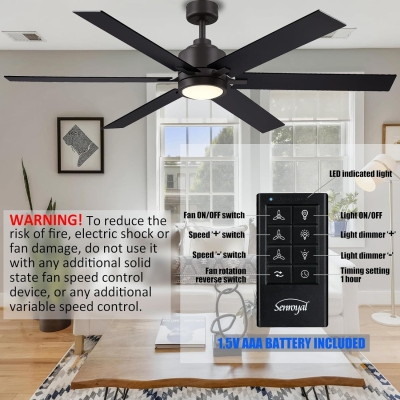 60 in. Large Black Bronze Ceiling Fan with Light and Remote, Farmhouse Industrial Ceiling Fans for Living Room Dining Room Bedroom, Stylish Ceiling Fans