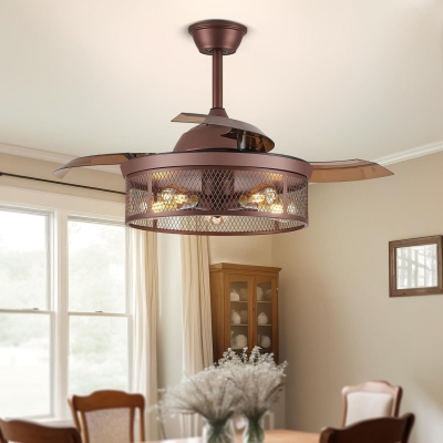 42 in. Retractable Fandelier Ceiling Fan with Light, Farmhouse Caged Ceiling Fan with Light, Rustic Ceiling Fans Chandelier for Dining Room Living Room