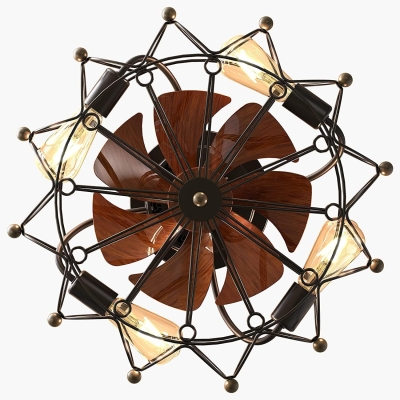 Black Caged Ceiling Fan with Light and Remote Control, Reversible Flush Mount Ceiling Fan and Light