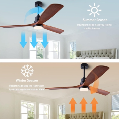 56 in. Wood Remote Control Fan with Control, Indoor Outdoor Wood Ceiling Fan, Outdoor Modern Ceiling Fan with 3 Blades for Living Room Office Hallway Patio