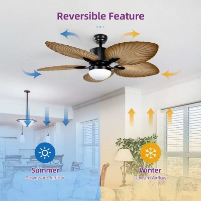 52 in. Tropical Ceiling Fan with LED Lights Remote Control, Farmhouse Dimmable Ceiling Fan for Living Room Bedroom