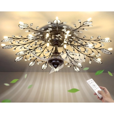 Crystal Ceiling Fan with Lights and Remote, Low Profile Reversible Ceiling Fan Low Noise Ceiling Fan for Living Room Bedroom Kitchen