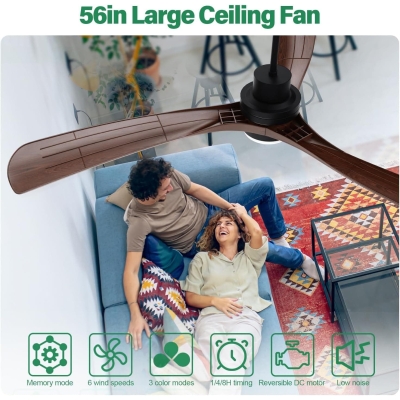 56 in. Large Silent Remote Control Fan, Modern Fancy Ceiling Fans, Reversible DC Ceiling Fan, Ceiling Fans for Bedroom Living Room Dining Room