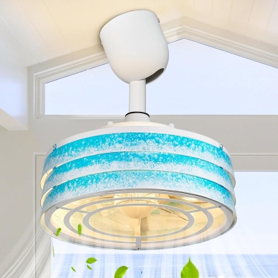12 in. Ocean Waves Design Caged Coastal Ceiling Fans with Dimmable Light and Remote Control, Semi-Flush Mount Ceiling Fan for Bedroom Kitchen, Gazebo Fan