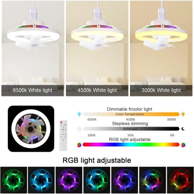 10 in. Dimmable RGB Socket Fan Light with Remote Control, Rotatable Bedroom Ceiling Fans with Lights, Bedroom Ceiling Fans Kids Room Party