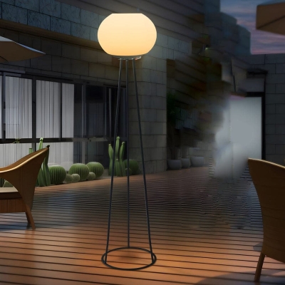 52.4 in. Black Wrought Metal Solar Globe Floor Lamp with White PE Shade, USB Charging, Eco-Friendly Outdoor Lighting for Garden or Balcony