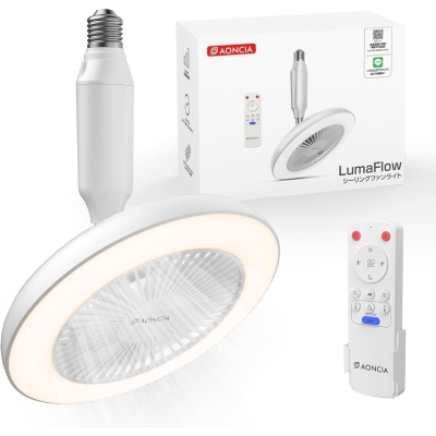 Light Socket Fan with Remote, Ceiling Fan with Lights, Round Ceiling Fan