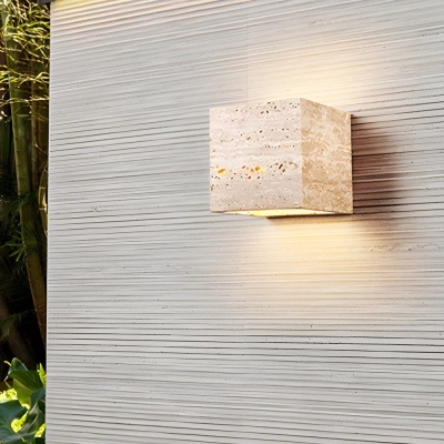 Elegant Yellow Travertine Stone Wall Sconce with LED Warm White Light, Waterproof Design for Indoor and Outdoor Use, Japanese Wabi-Sabi Style