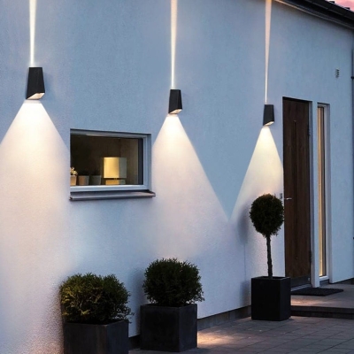 Modern Trapezoidal Wall Lamp with Up and Down Lighting, Rust-Proof Silver Black Finish, Energy-Saving LED, Ideal for Courtyard Enhancement