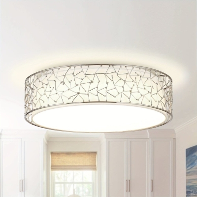 Modern LED Flush Mount Light, White Round Ceiling Light Fixture with Cage