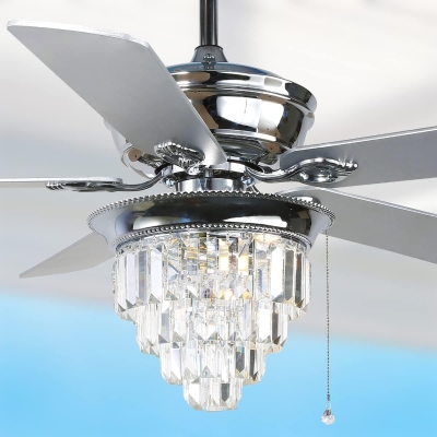 52 in. Chrome Crystal Ceiling Fan Chandelier with Remote Control Pull Chain Switch