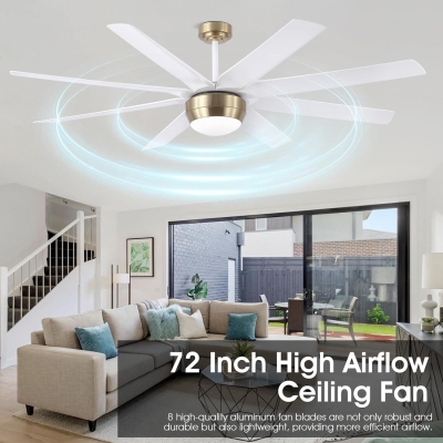 72 in. Ceiling Fan with Bright Light and Remote, Indoor Outdoor Large Ceiling Fans for Living Room Dining Room Porch, Contemporary White Gold Ceiling Fan