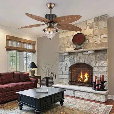 52 in. Tropical Modern Ceiling Fan with Glass Shade and Remote Control, Farmhouse Ceiling Fan with LED Light Kits for Living Room Dining Room Bedroom