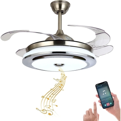 42 in. Reversible Bluetooth Ceiling Fan with Light and Speaker, Dimmable Fandelier with Remote, Retractable Invisible Music Player Chandelier