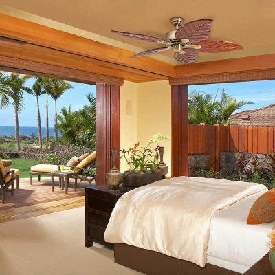 52 in. Tropical Indoor Outdoor Ceiling Fan without Light for Bedroom, 5-Blade Coastal Ceiling Fan with Pull Chain Control for Porch