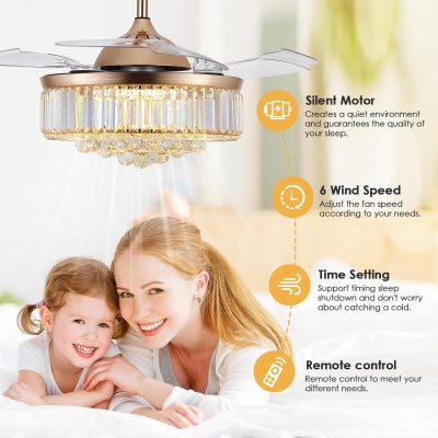 Retractable Ceiling Fandelier for Bedroom with Light and Remote Control, Crystal Fandelier Ceiling Fan for Living Room Dining Room