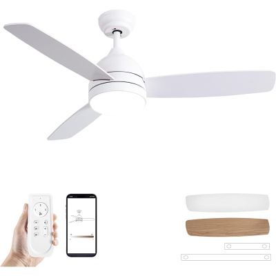 48 in. Low Profile Ceiling Fan with 2 Rods, Remote Control Ceiling Fan and Light APP Control, Indoor Outdoor Wood Ceiling Fan with Two Side Blades