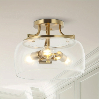 3-Light Gold Semi Flush Mount Light with Clear Glass