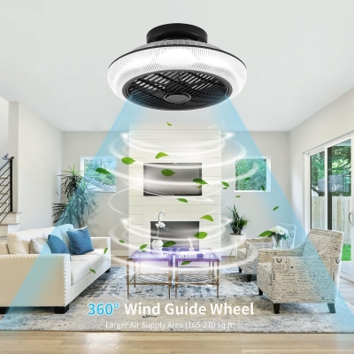 Enclosed Flush Mount Bladeless Ceiling Fan, Modern Bluetooth Ceiling Fan with Light and Speaker, RGB Low Profile Ceiling Fan for Boys Girls Kids Bedroom