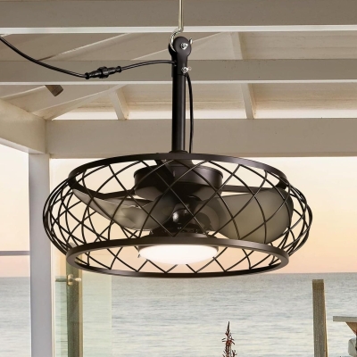 20 in. Black Outdoor Ceiling Fans with Light and Remote, Dimmable Caged Industrial Chandelier Fandelier for Patio, Pergola Fan, Outdoor Fan for Gazebo
