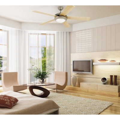 Indoor Brushed Ceiling Fan with Light, Mid Century Modern Contemporary Ceiling Fan for Living Room