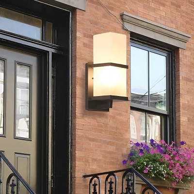 IP65 Waterproof Outdoor Wall Light with Frosted Glass Lampshade, E27 Mounting Screw Port, Black Aluminum Alloy Shell for Garden, Garage, Balcony