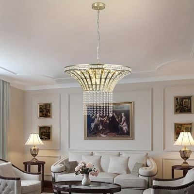 Round Drum Chandelier, Adjustable Luxury Ceiling Fixture for Bedroom Hallway Kitchen
