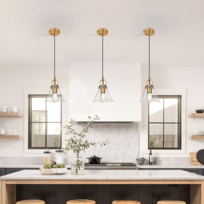 Single Cone Glass Pendant Light, Modern Pendant Hanging Light with Clear Glass Shade for Entryway Dining Room Kitchen Island