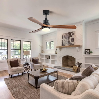 52 in. Ceiling Fan with Light and Remote Control, Farmhouse Wood Reversible Quiet Ceiling Fans with Light