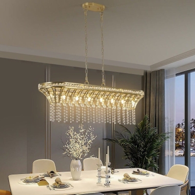 8-Light Modern Hanging Light Fixture, Modern Oval Gold Crystal Chandelier for Kitchen Island