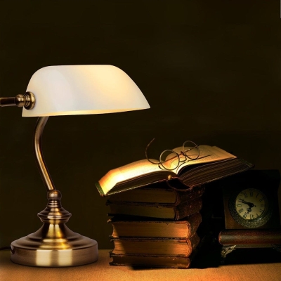White Banker Desk Lamp for Reading, Classic Bronze Desk Lamp, Vintage Table Lamp for Home Office Nightstand Bedside Study Library Decor