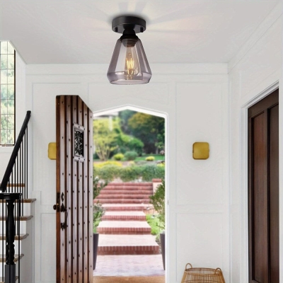 Set of 2 Industrial Semi-Flush Mount Ceiling Light, Rustic Farmhouse Black Ceiling Light for Hallway Entryway Closet