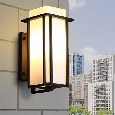 Elegant Black Outdoor Wall Light with Milky White Glass Shade, Waterproof, Rustproof, and Dust-Resistant for a Retro Vibe