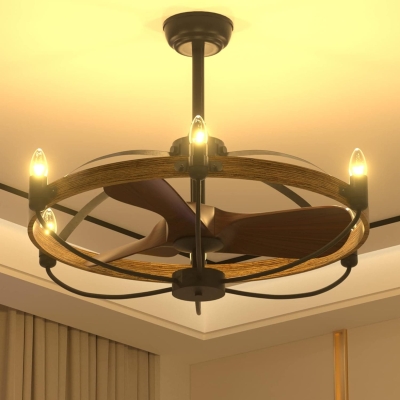 Unique Farmhouse Ceiling Fan with Lights, Vintage Caged Low Profile Fandaliers Ceiling Fan, Candle Chandelier Ceiling Fan for Living Room Bedroom Kitchen