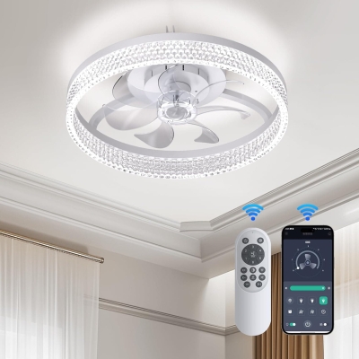 20 in. Smart Ceiling Fan without Blades for Bedroom Kids Room, Modern White Low Profile Flush Mount Ceiling Fan with Light and Remote
