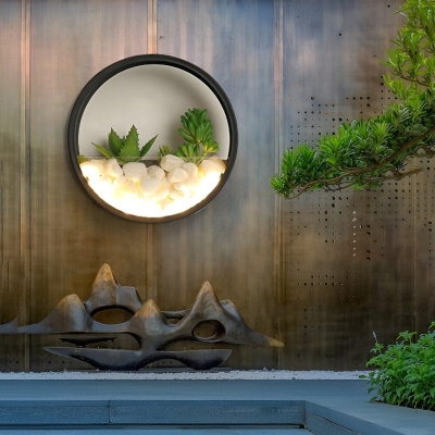 Outdoor LED Wall Sconce with Simulated Stones and Plants, Decorative Landscape Lighting for Garden, Balcony, Villa, and Courtyard