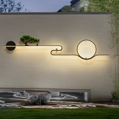 Elegant Outdoor Porch Light with Resin Tree and Moon Design, Weatherproof Wall Sconce for Villa, Garden, and Landscape Decor