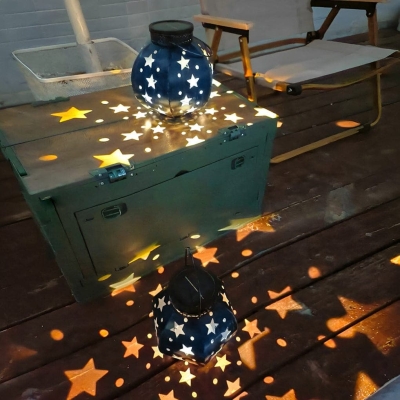 Vintage Iron Solar Lanterns with Star Projection, Rustproof, Waterproof, Energy-Saving Outdoor Lighting for Gardens, Porches, and Trees