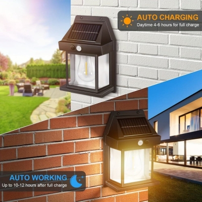 Set of 2 Outdoor Solar Wall Light, Smart LED Lantern Lamp with Motion Sensor, Small Solar Garden Light, Garden Villa Night Light for Patio Porch Garage